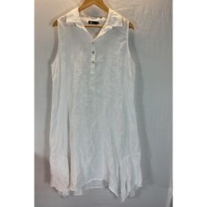 Made In Italy 100% Linen collared shirt maxi midi Dress Sleeveless Beach‎ Size M